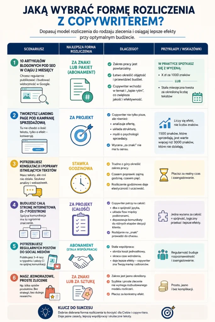 Infografika "Jak wybrać formę rozliczenia z copywriterem".